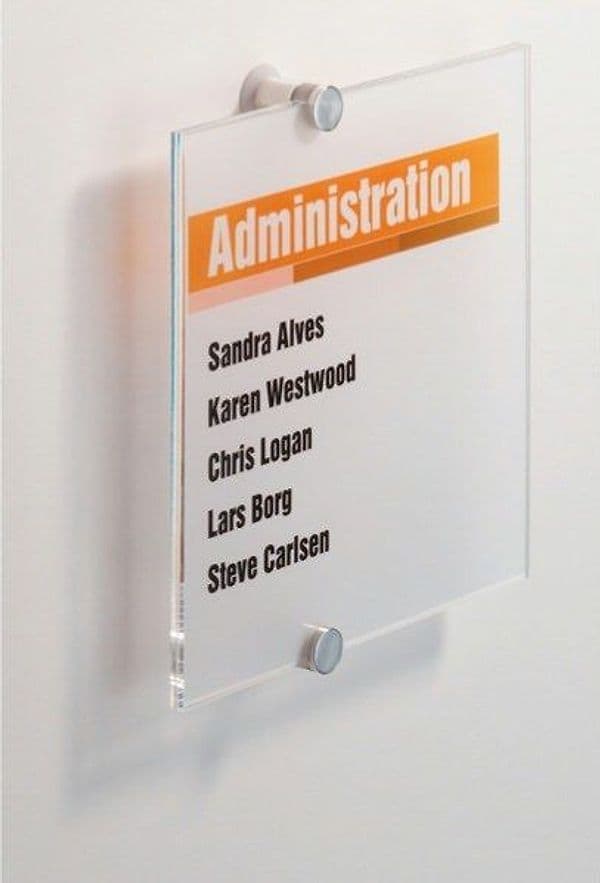Targa per porte-pareti Crystal Sign - 21x21 cm - Durable Cancelleria e prodotti per ufficio/Archivio ufficio e accessori per scrivania/Lavagne e bacheche/Bacheche messaggi e insegne Eurocartuccia - Pavullo, Commerciovirtuoso.it