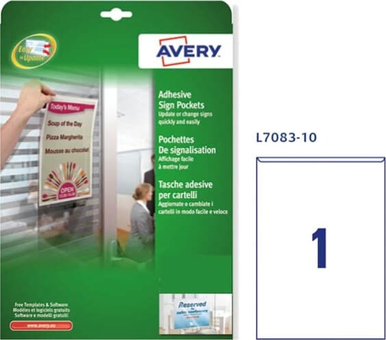Tasche adesive L7083 - 21x29 7 cm - permanente - A4 - trasparente - Avery - conf. 10 pezzi Cancelleria e prodotti per ufficio/Archivio ufficio e accessori per scrivania/Etichette divisori per schedario e timbri/Etichette ed etichette adesive/Etichette per stampanti Eurocartuccia - Pavullo, Commerciovirtuoso.it