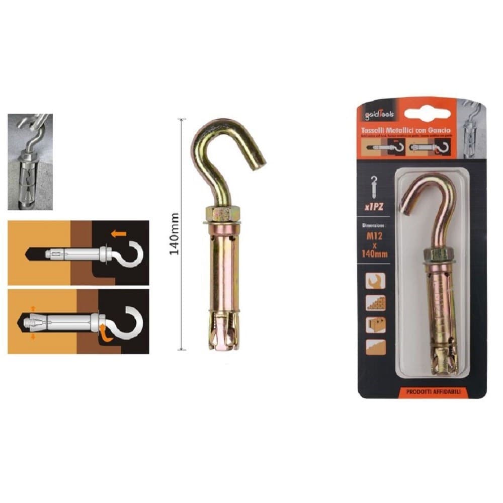 Tassello Tasselli Metallici Gancio Bulloni M12 X 140mm Accessori Minuteria 91047 Fai da te/Ferramenta/Chiodi viti ed elementi di fissaggio/Tasselli/Tasselli a T Trade Shop italia - Napoli, Commerciovirtuoso.it