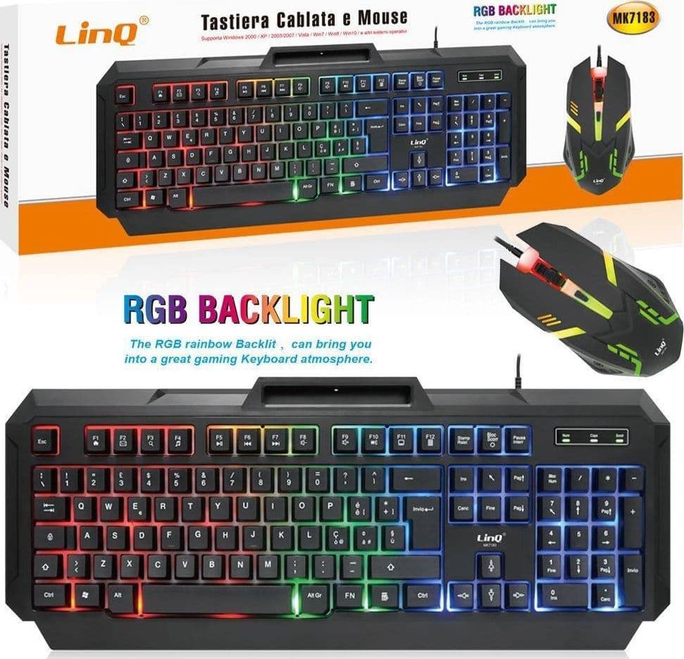 Tastiera Cablata + Mouse Usb Con Filo Retroilluminata Rgb Luce Gaming Pc Mk7183 Elettronica/Informatica/Accessori/Tastiere Mouse e periferiche di input/Set tastiera e Mouse Trade Shop italia - Napoli, Commerciovirtuoso.it
