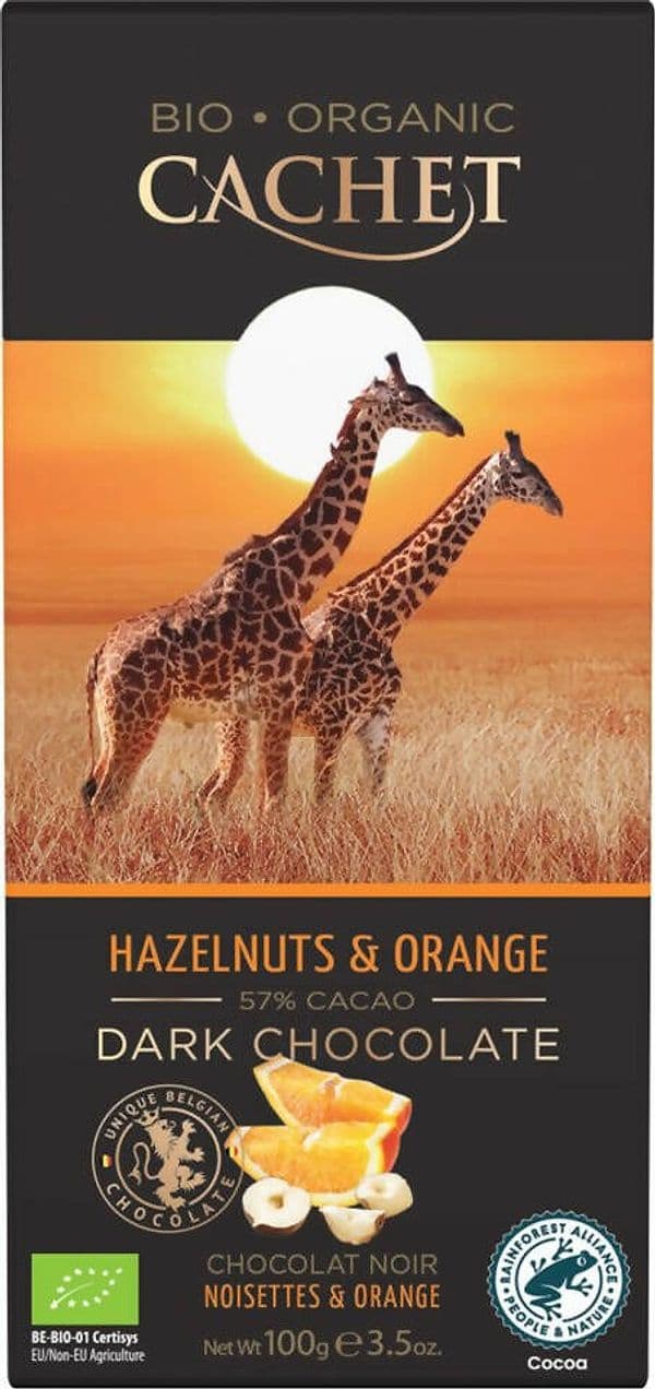Tavolette di cioccolato Belga Cachet Fondente 57% Nocciola e Arancia 100g (Hazelnuts & Orange )