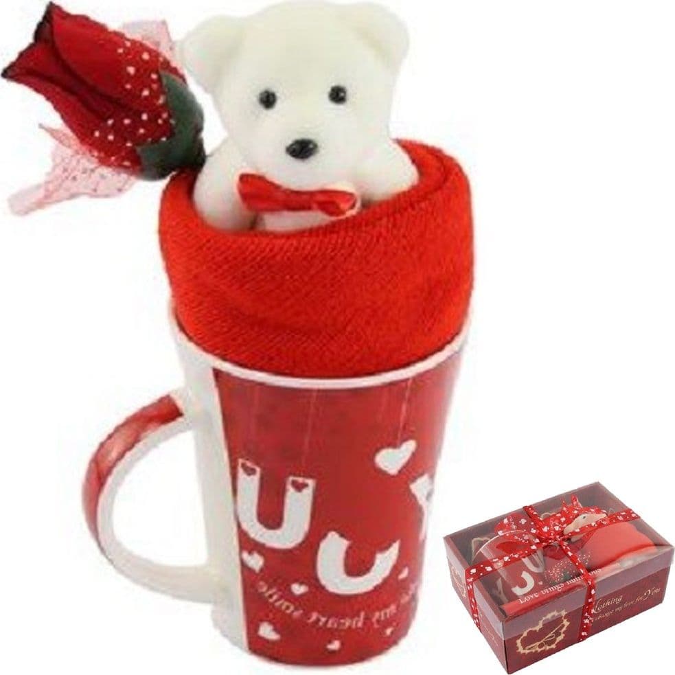 Tazza Orsetto Bianco In Peluche Fiore Confezione Regalo Per San Valentino 63298 Giochi e giocattoli/Peluche/Animali di peluche Trade Shop italia - Napoli, Commerciovirtuoso.it