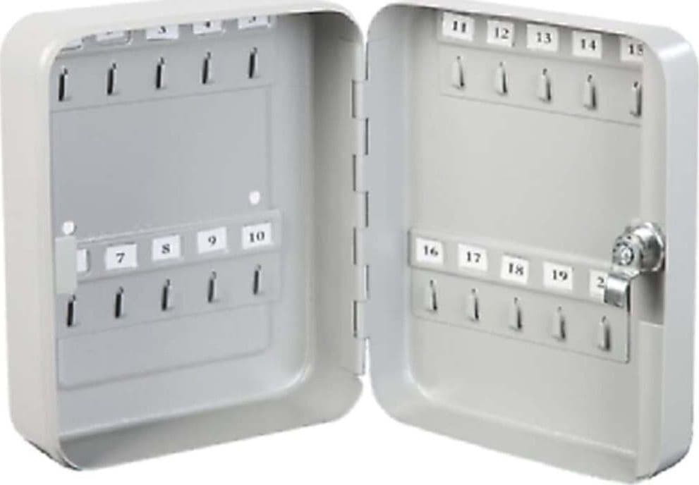 TECHNOMAX---CASSETTA-PORTACHIAVI-RETTANGOLARE-200x160x70MM-CON-SERRATURA---20-POSTI-NUMERATI---COLORE-GRIGIO