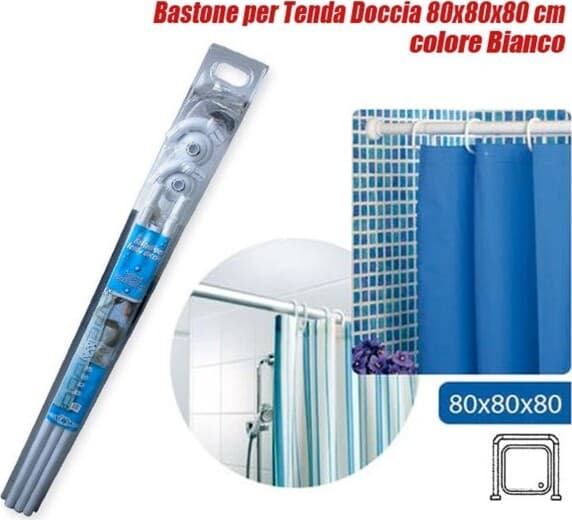 TELAIO TENDA TENDE BASTONE ASTA DOCCIA E VASCA DA BAGNO COLORE BIANCO 80X80X80CM
