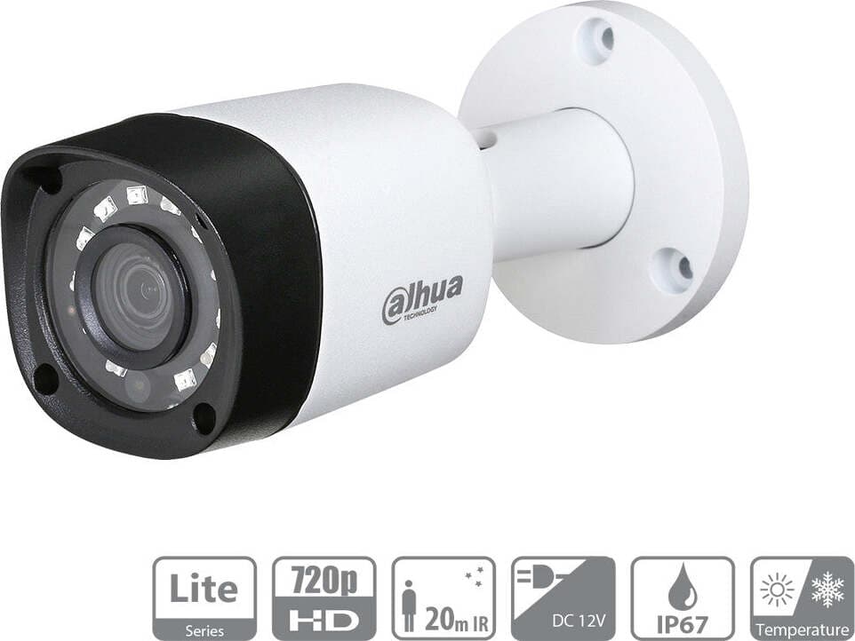 Telecamera-Analogica-Bullet-720P-1MP-Ottica-Fissa-3.6mm-IP67-DC12V-HDCVI-Smart-IR-Carcassa-Plastica-DAHUA-HAC-HFW1000RP