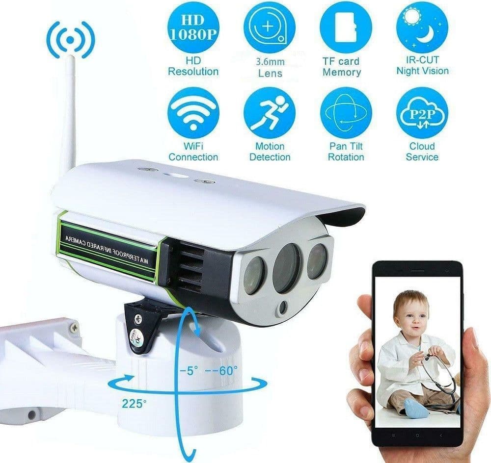 TELECAMERA ESTERNA IP CAMERA HD 1080p WIRELESS LED IR LAN MOTORIZZATA WIFI RETE