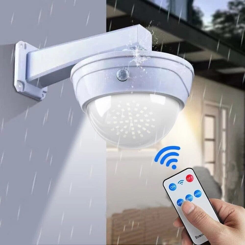 TELECAMERA FINTA CON PANNELLO SOLARE CON SENSORE DI MOVIMENTO 44LED FARETTO LUCE