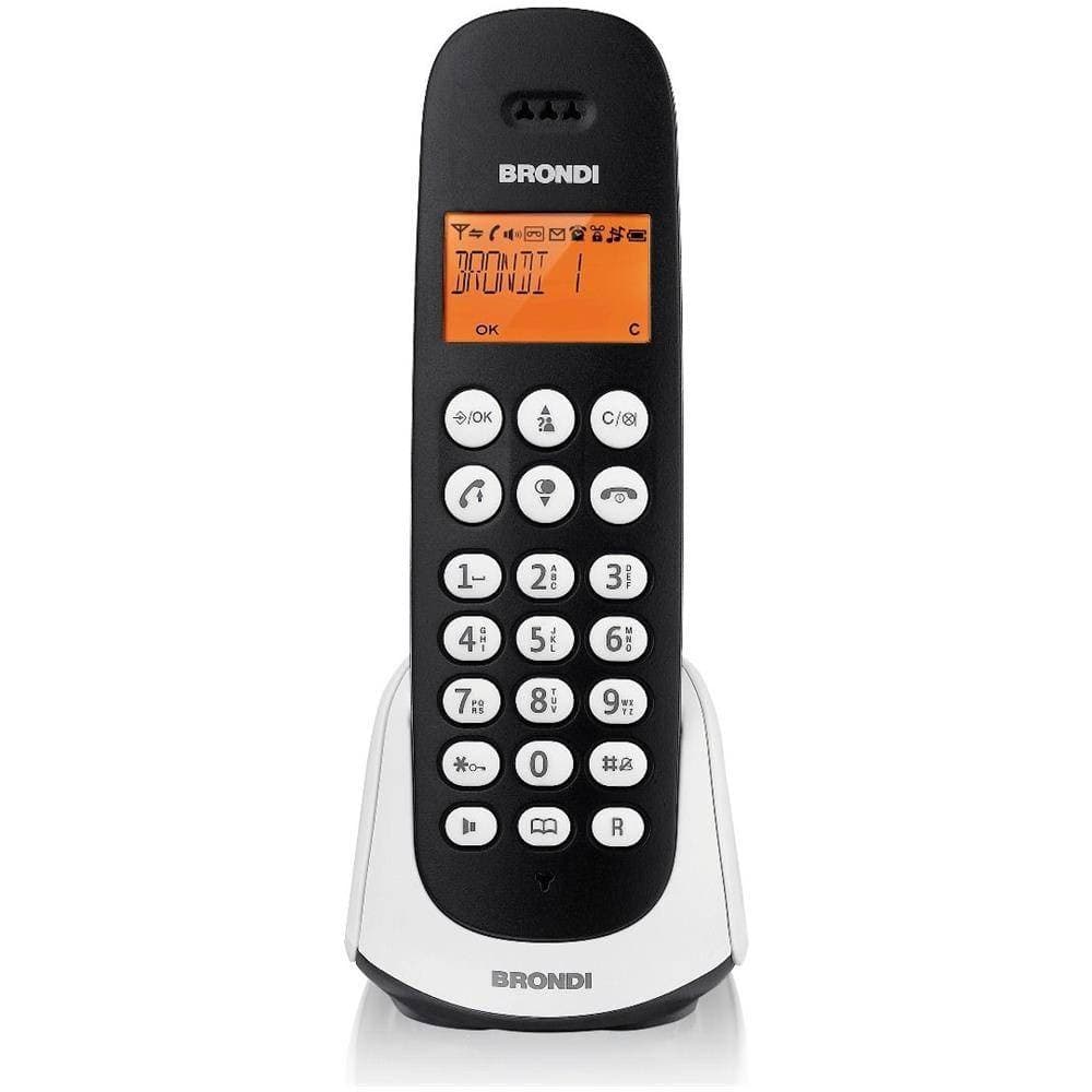Telefono-Cordless-Brondi-Adara-Bianco-Nero-Retroilluminato-Con-Sveglia-Vivavoce