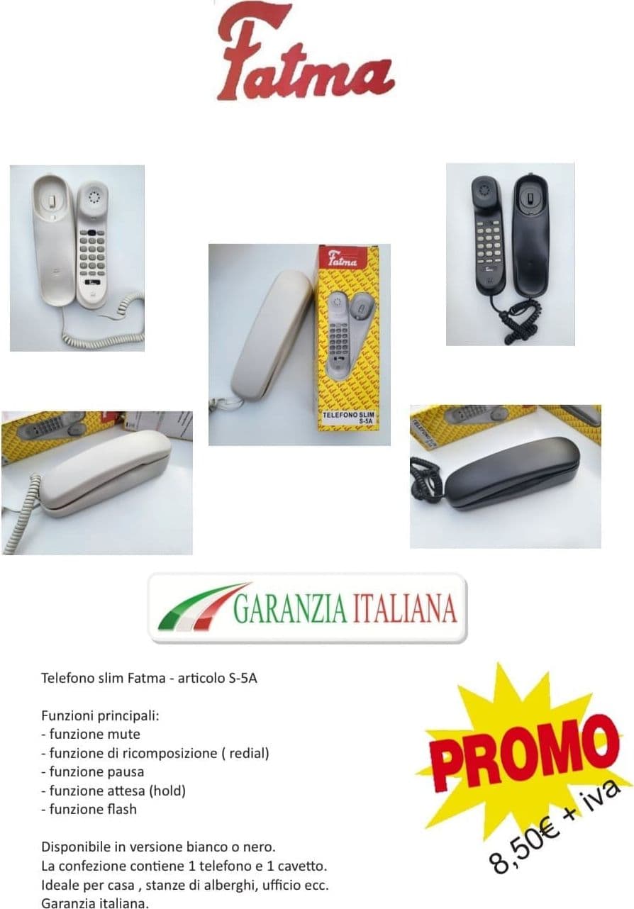 TELEFONO SLIM CON CAVO PER CASA, ALBERGO, HOTEL UFFICIO COLORE BIANCO NERO in Telefoni analogici Fatma - Giugliano in Campania, commercioVirtuoso.it