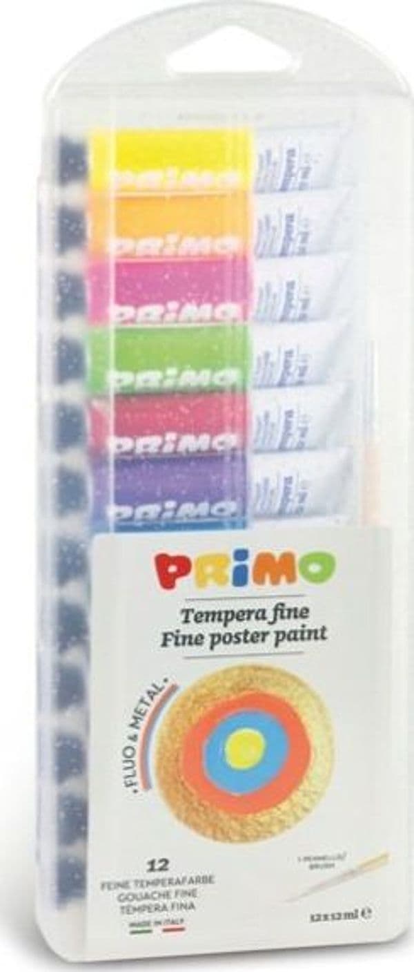 Tempera in tubetto - 12 ml - fluo - metal - Primo - scatola 12 pezzi Giochi e giocattoli/Attività creative/Accessori per disegnare e colorare/Pittura/Colori a tempera Eurocartuccia - Pavullo, Commerciovirtuoso.it