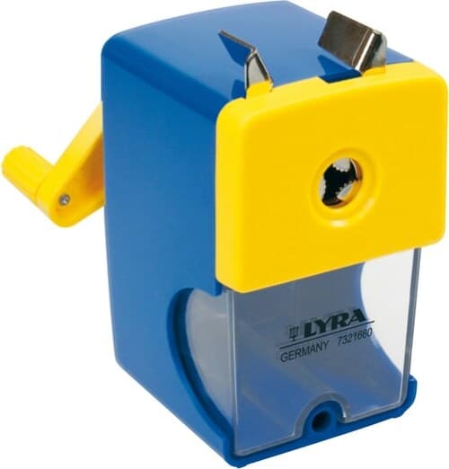 Temperamatite a manovella con contenitore - 1 foro - Lyra Cancelleria e prodotti per ufficio/Penne matite scrittura e correzione/Temperamatite Eurocartuccia - Pavullo, Commerciovirtuoso.it
