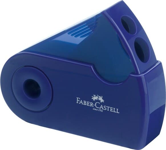 Temperamatite Sleeve con contenitore - 2 fori - con serbatoio - 70x34x20mm - rosso e blu assortiti - Faber Castell Cancelleria e prodotti per ufficio/Penne matite scrittura e correzione/Temperamatite Eurocartuccia - Pavullo, Commerciovirtuoso.it