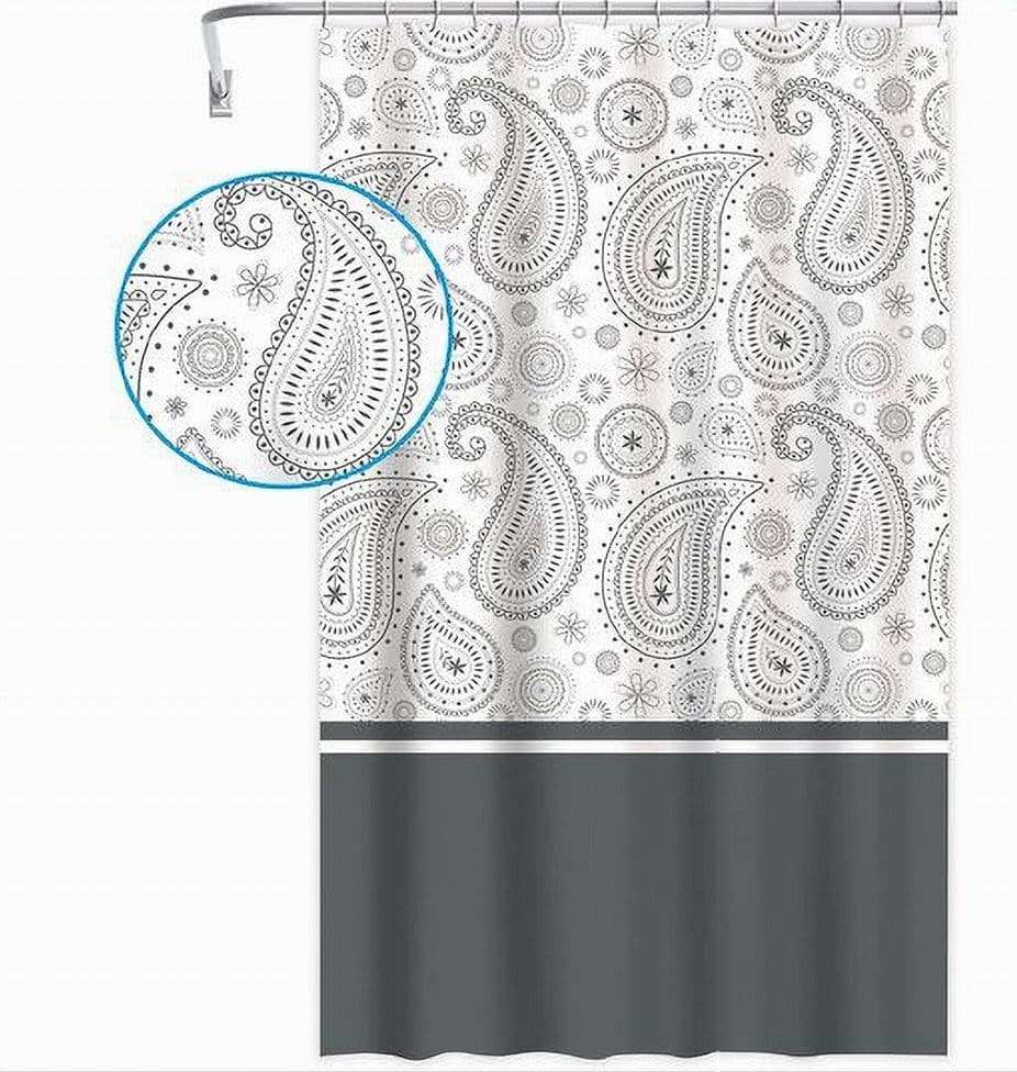TENDA DOCCIA VASCA BAGNO 12 ANELLI 180X200 CM MOTIVO PAISLEY ETNICO GRIGIO 87581 in Tende da doccia Trade Shop italia - Napoli, commercioVirtuoso.it