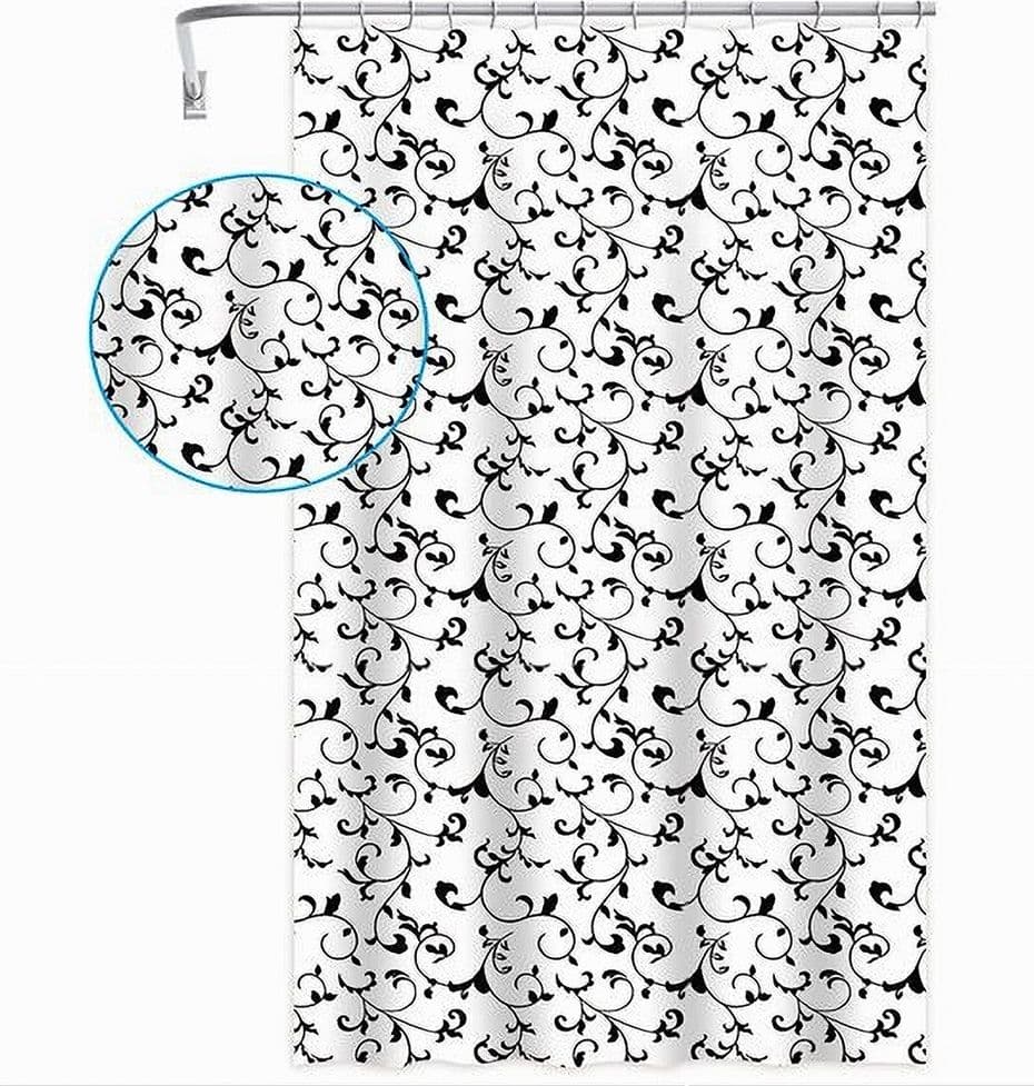 TENDA DOCCIA VASCA DA BAGNO 12 GANCI MOTIVO FLOREALE BIANCO NERO 240X200CM 87568 in Tende da doccia Trade Shop italia - Napoli, commercioVirtuoso.it