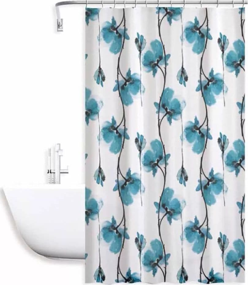TENDA DOCCIA VASCA IMPERMEABILE 12 GANCI DECORAZIONE FIORI BLU 180X200 CM 79224 in Tende da doccia Trade Shop italia - Napoli, commercioVirtuoso.it