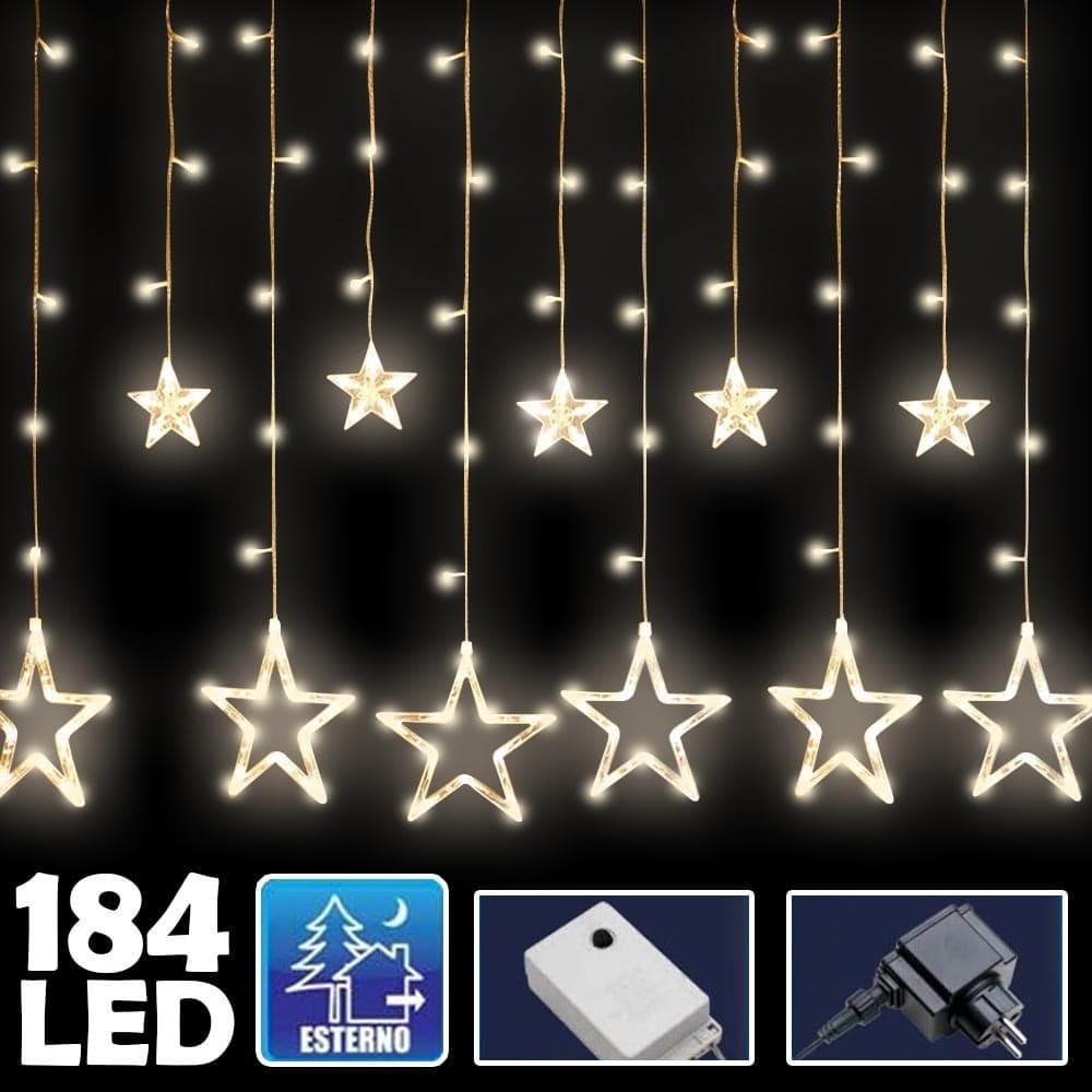Tenda-Luminosa-Natalizia-140led-Con-Stelle-Bianco-Caldo-2mt-Esterno-Prolungabile