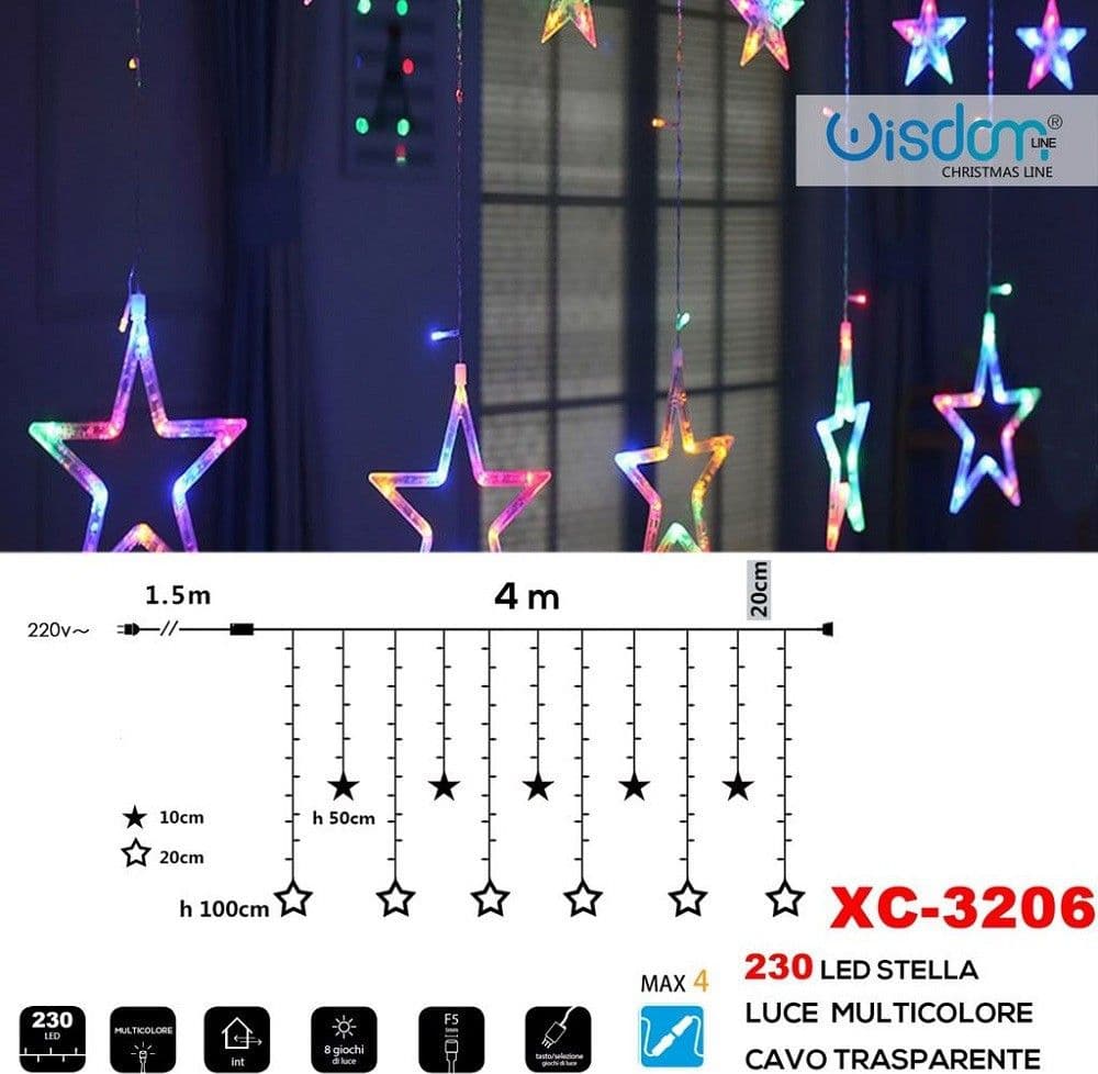 Tenda Luminosa Natalizia 230led Stelle Luce Multicolore Cavo Trasparente Xc-3206 Casa, arredamento e bricolage > Prodotti per Feste > Prodotti Natalizi Trade Shop italia - Napoli, Commerciovirtuoso.it