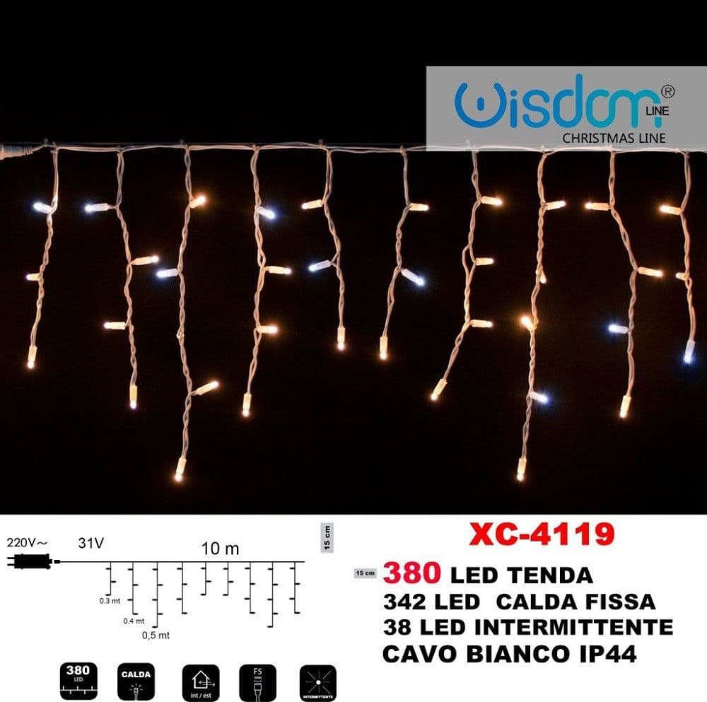 Tenda Luminosa Natalizia 380 Led Luce Calda Fissa + Intermittente Ip44 Xc-4119 in Catene luminose per interni Trade Shop italia - Napoli, commercioVirtuoso.it