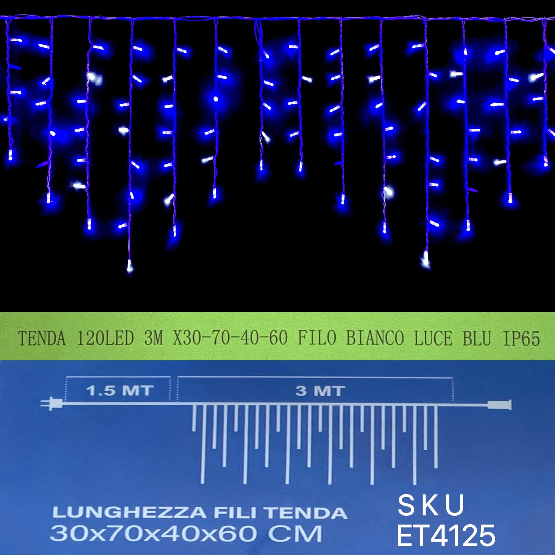 TENDA NATALE ESTERNO NATALIZIA 120 led 3m x 30-70-40-60 CM filo bianco luce Blu ip65 /ET4125 Casa e cucina/Decorazioni per interni/Addobbi e decorazioni per ricorrenze/Decorazioni natalizie/Luci natalizie/Catene luminose per esterni Zencoccostore - Formia, Commerciovirtuoso.it