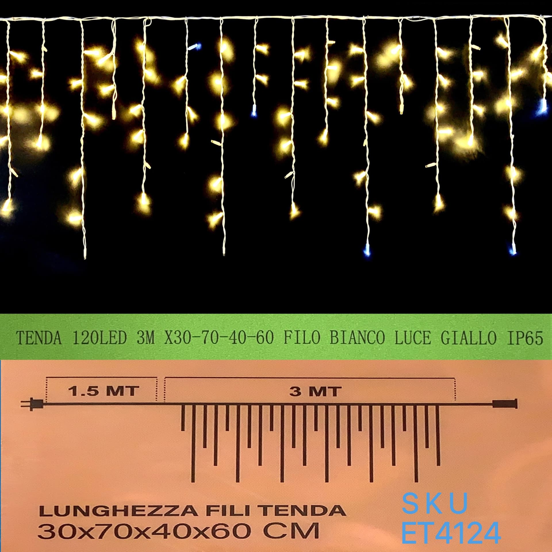 TENDA NATALE ESTERNO NATALIZIA 120 led 3m x 30-70-40-60 CM LUCE BIANCO CALDO GIALLA ip65 ARTICOLO ET4124 Casa e cucina/Decorazioni per interni/Addobbi e decorazioni per ricorrenze/Decorazioni natalizie/Luci natalizie/Catene luminose per esterni Zencoccostore - Formia, Commerciovirtuoso.it
