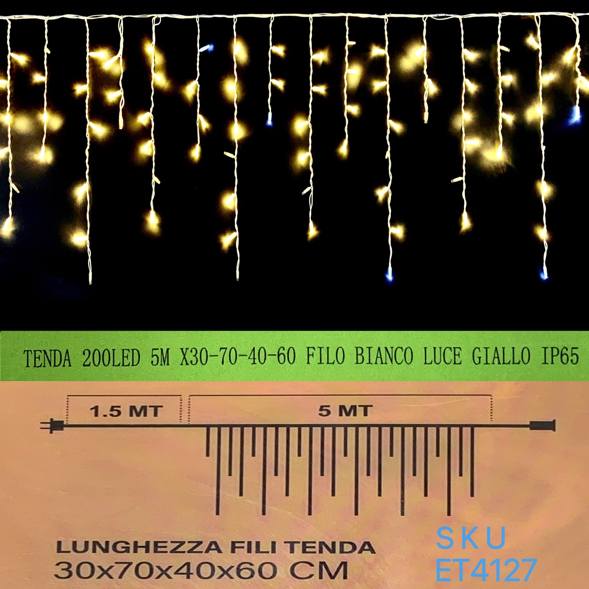 TENDA NATALE ESTERNO NATALIZIA 200 led 5m x 30-70-40-60 CM filo bianco luce giallo ip65 /ET4127 Casa e cucina/Decorazioni per interni/Addobbi e decorazioni per ricorrenze/Decorazioni natalizie/Luci natalizie/Catene luminose per esterni Zencoccostore - Formia, Commerciovirtuoso.it