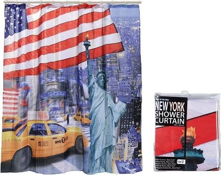 TENDA PER DOCCIA NEW YORK BANDIERA VASCA DA BAGNO TENDINA CON GANCI 180X180 CM Casa e cucina/Bagno/Accessori per il bagno/Tende da doccia binari e ganci/Tende da doccia Trade Shop italia - Napoli, Commerciovirtuoso.it