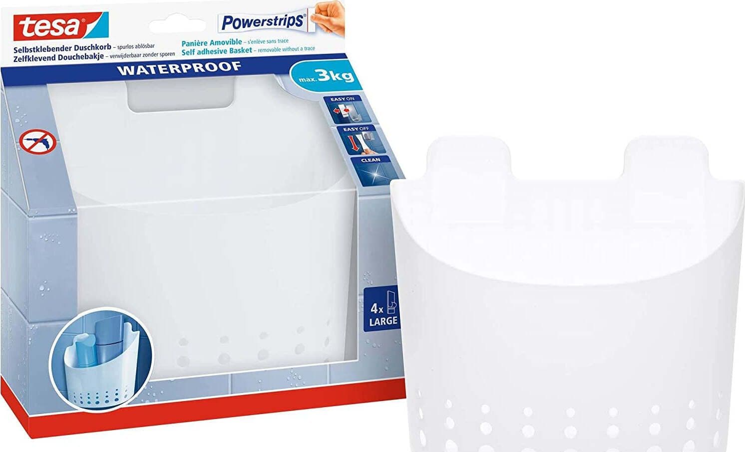 Tesa-Porta-oggetti-box-doccia-POWERSTRIPS-Bianco