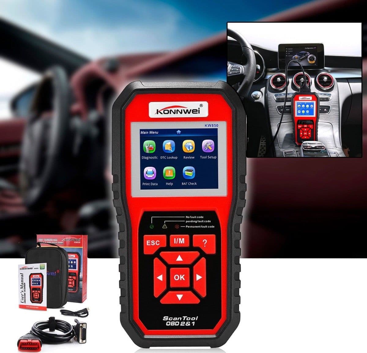 TESTER OBDII/OBD2 EOBD LETTORE CODICE DIAGNOSTICO KW850 DIAGNOSI AUTO ODB OBD2