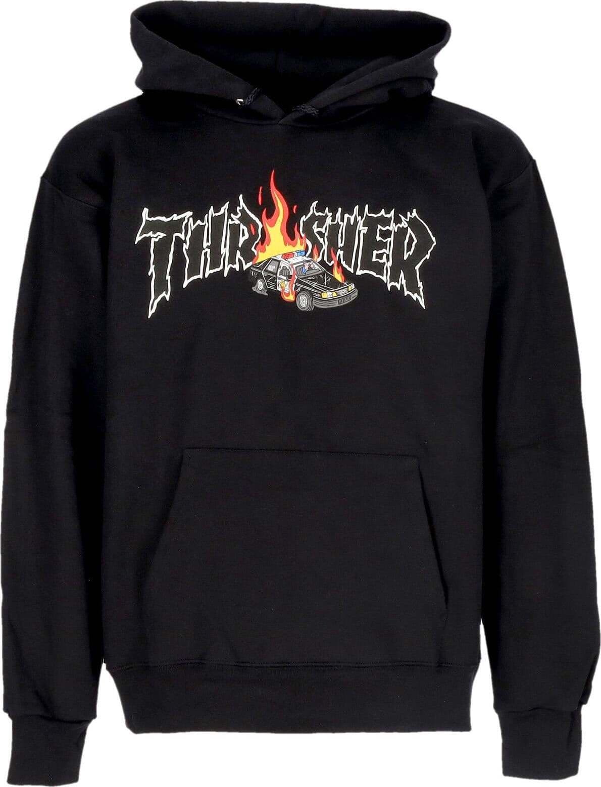 THRASHER-Felpa-Cappuccio-Uomo-Cop-Car-Hoodie-Black-da-uomo