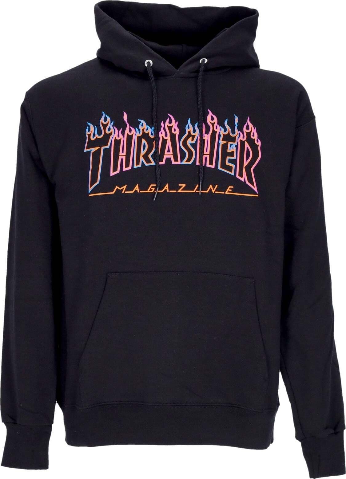 THRASHER-Felpa-Cappuccio-Uomo-Double-Flame-Neon-Hood-Black/neon-da-uomo