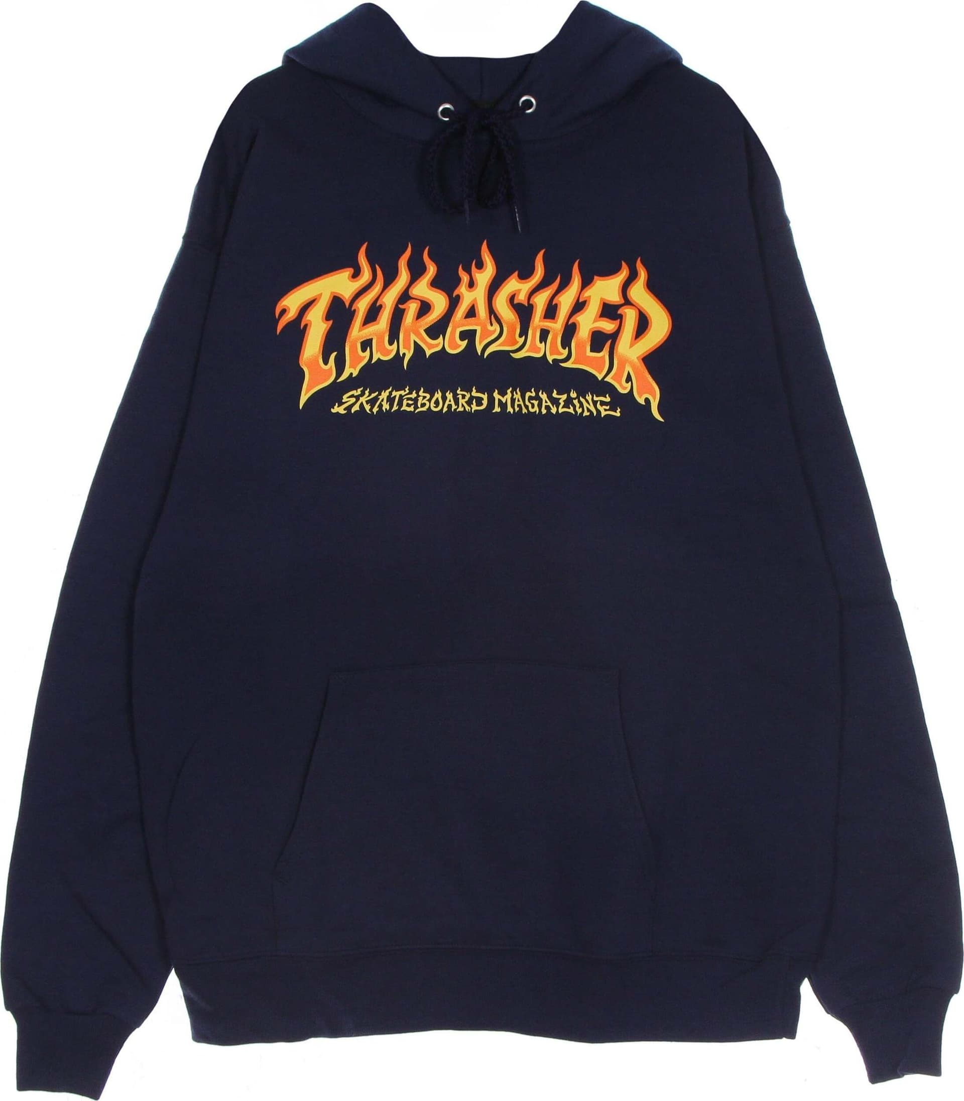THRASHER-Felpa-Cappuccio-Uomo-Fire-Logo-Hood-Navy-da-uomo