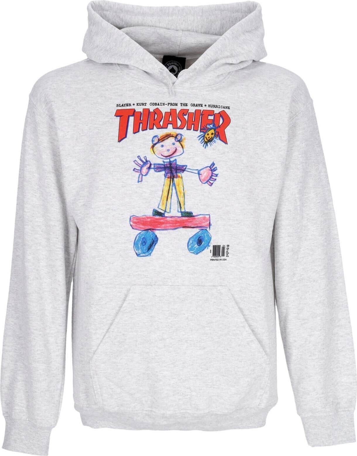 THRASHER-Felpa-Cappuccio-Uomo-Kid-Cover-Hoodie-Ash-da-uomo