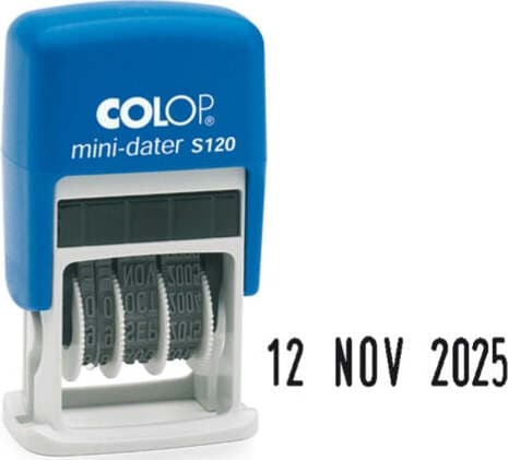 Timbro Mini Dater S120 Datario - 3 8 mm - autoinchiostrante - Colop Cancelleria e prodotti per ufficio/Archivio ufficio e accessori per scrivania/Etichette divisori per schedario e timbri/Timbri e materiali per timbri/Timbri Eurocartuccia - Pavullo, Commerciovirtuoso.it