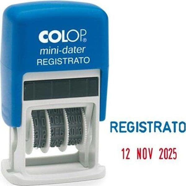 Timbro Mini Dater S160-L1 Datario + REGISTRATO - 4 mm - autoinchiostrante - Colop Cancelleria e prodotti per ufficio/Archivio ufficio e accessori per scrivania/Etichette divisori per schedario e timbri/Timbri e materiali per timbri/Timbri Eurocartuccia - Pavullo, Commerciovirtuoso.it
