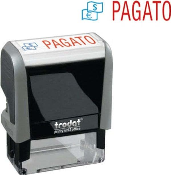 Timbro Office Printy Eco - PAGATO - 47x18 mm - Trodat Cancelleria e prodotti per ufficio/Archivio ufficio e accessori per scrivania/Etichette divisori per schedario e timbri/Timbri e materiali per timbri/Timbri Eurocartuccia - Pavullo, Commerciovirtuoso.it