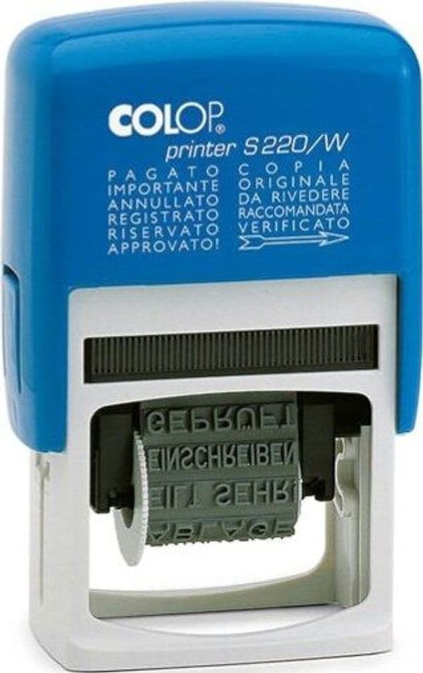 Timbro Printer S220-W Polinomio - 12 diciture - 4 mm - autoinchiostrante - Colop Cancelleria e prodotti per ufficio/Archivio ufficio e accessori per scrivania/Etichette divisori per schedario e timbri/Timbri e materiali per timbri/Timbri Eurocartuccia - Pavullo, Commerciovirtuoso.it