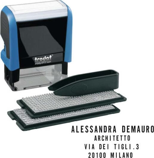 Timbro Printy Typo 4.0 autocomponibile - 47x18 mm - 4 righe - Trodat Cancelleria e prodotti per ufficio/Archivio ufficio e accessori per scrivania/Etichette divisori per schedario e timbri/Timbri e materiali per timbri/Timbri Eurocartuccia - Pavullo, Commerciovirtuoso.it