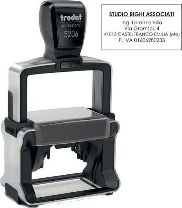 Timbro Professional 5203 - autoinchiostrante - personalizzabile - 49x28 mm - 7 righe - Trodat Cancelleria e prodotti per ufficio/Archivio ufficio e accessori per scrivania/Etichette divisori per schedario e timbri/Timbri e materiali per timbri/Timbri Eurocartuccia - Pavullo, Commerciovirtuoso.it
