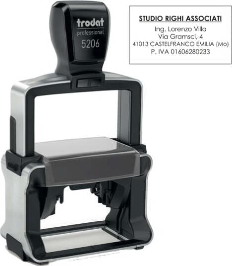 Timbro Professional 5206 - autoinchiostrante - personalizzabile - 56x33 mm - 8 righe - Trodat Cancelleria e prodotti per ufficio/Archivio ufficio e accessori per scrivania/Etichette divisori per schedario e timbri/Timbri e materiali per timbri/Timbri Eurocartuccia - Pavullo, Commerciovirtuoso.it