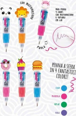 Tinta Unita Mini Penna 4 Colori Con Micoriniezione Zoo