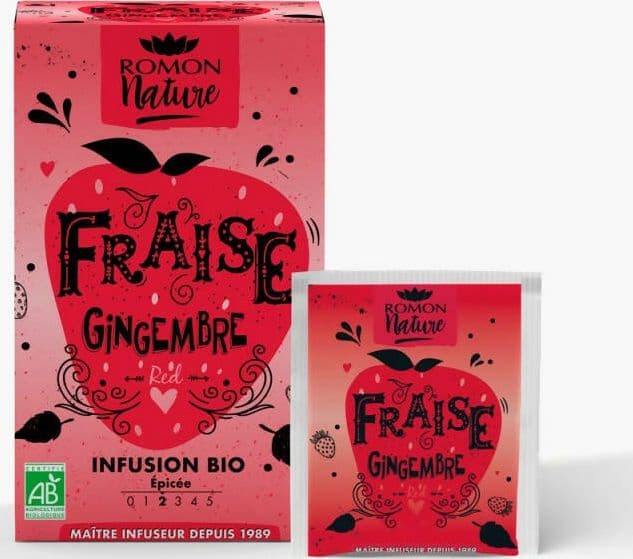 TISANA FRAGOLA E ZENZERO - 16 bustine - il nostro infuso biologico alla fragola e zenzero! Ritrova tutto il sapore fruttato della fragola e della rosa canina condito con zenzero e pepe nero .