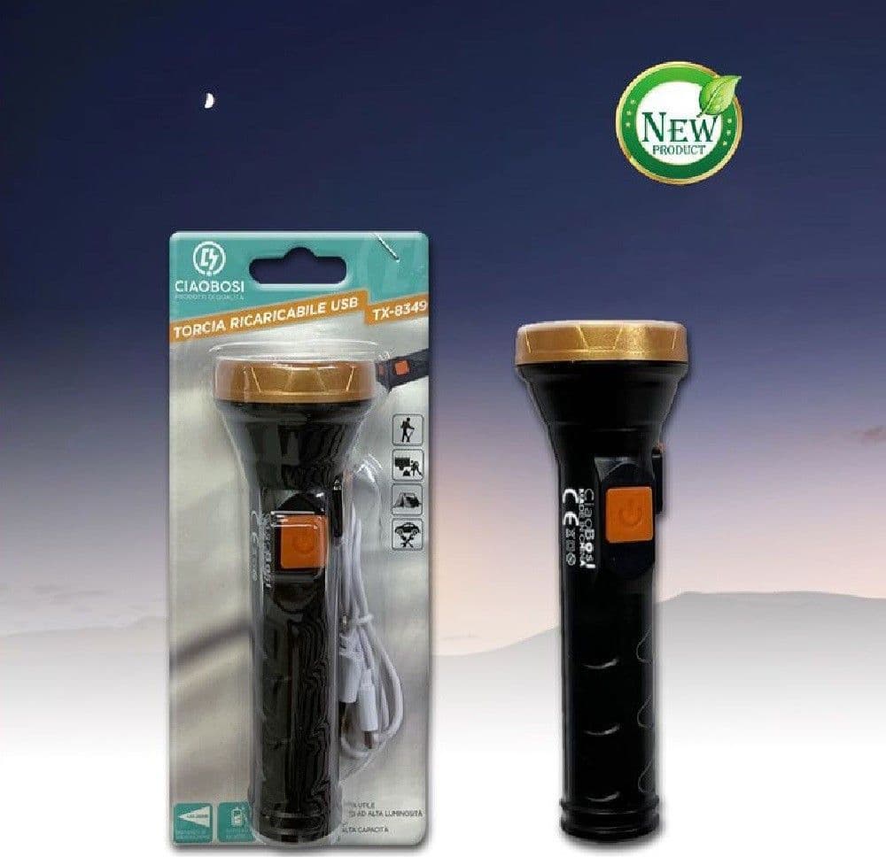 Torcia Elettrica Luce Led Ricaricabile Usb Per Escursionismo Campeggio Tx-8349 Fai da te/Sicurezza e protezione/Torce/Torce elettriche portatili (standard) Trade Shop italia - Napoli, Commerciovirtuoso.it