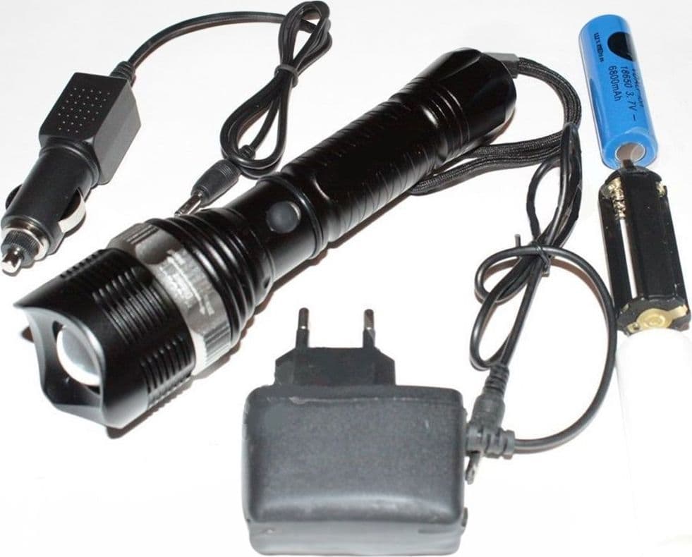 Torcia-Led-Alluminio-15000-W-Ricaricabile-3.7v-Con-Segnalatori-Di-Emergenza