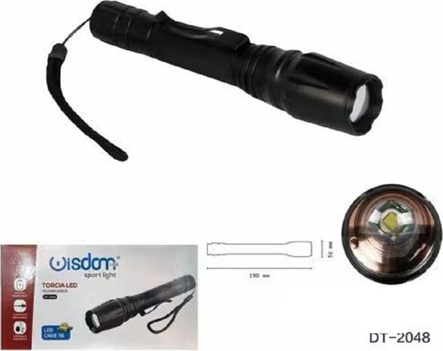 Torcia Led Ricaricabile Cree T6 Luce Regolabile Casa Campeggio Escursioni Dt-2048 Fai da te/Sicurezza e protezione/Torce/Torce elettriche portatili (standard) Trade Shop italia - Napoli, Commerciovirtuoso.it