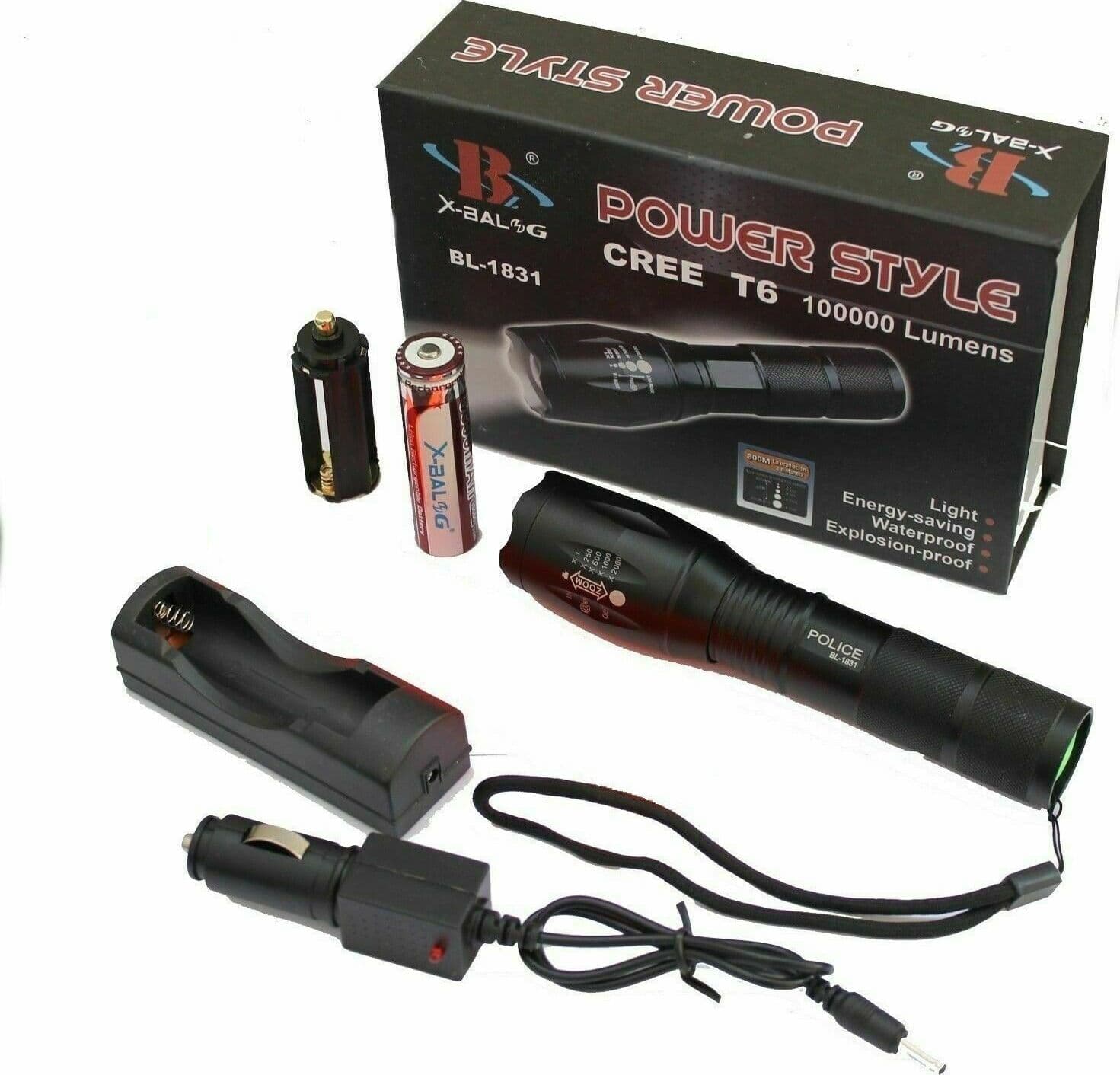 TORCIA TATTICA MILITARE LED T6 100000Lm ZOOM RICARICABILE BICI,PESCA BL-1831 Fai da te/Sicurezza e protezione/Torce/Torce elettriche portatili (standard) Zencoccostore - Formia, Commerciovirtuoso.it