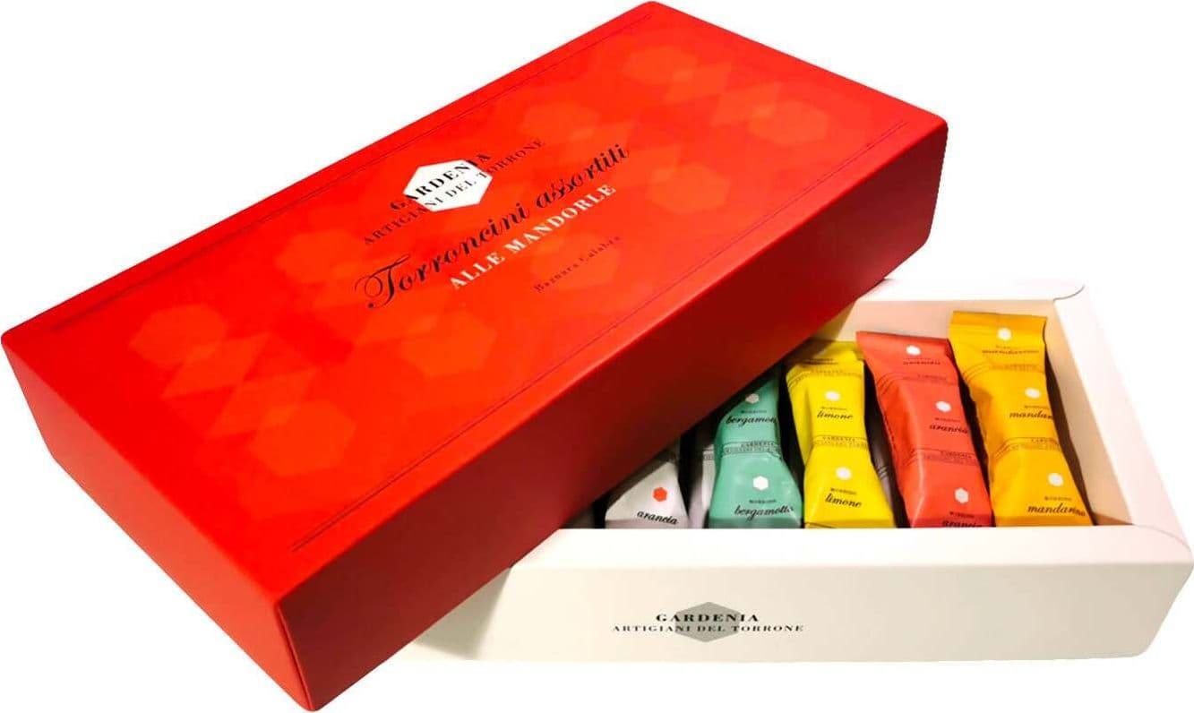 Torroncini Artigianali Assortiti Alle Mandorle Torroni Morbidi E Friabili Confezione Idea Regalo Natale "Satin Red" 400g