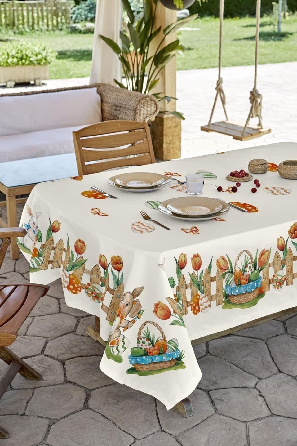 Tovaglia-digitale-piazzata-a-tema-Pasquale-100%-cotone-panama-misura-140x360-senza-tovaglioli-Mon-Amour-made-in-italy