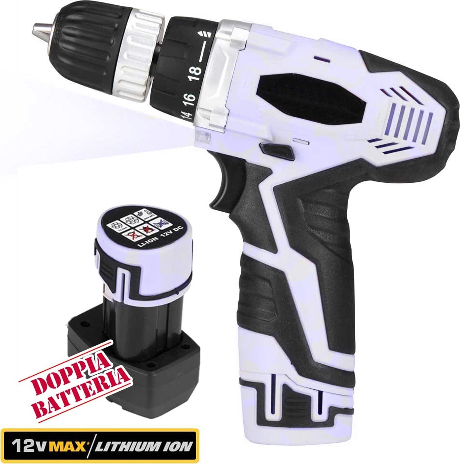 TRAPANO AVVITATORE A DOPPIA BATTERIA AL LITIO IN VALIGETTA 12V CORDLESS Fai da te/Utensili elettrici e a mano/Utensili elettrici/Trapani/Trapani avvitatori Trade Shop italia - Napoli, Commerciovirtuoso.it