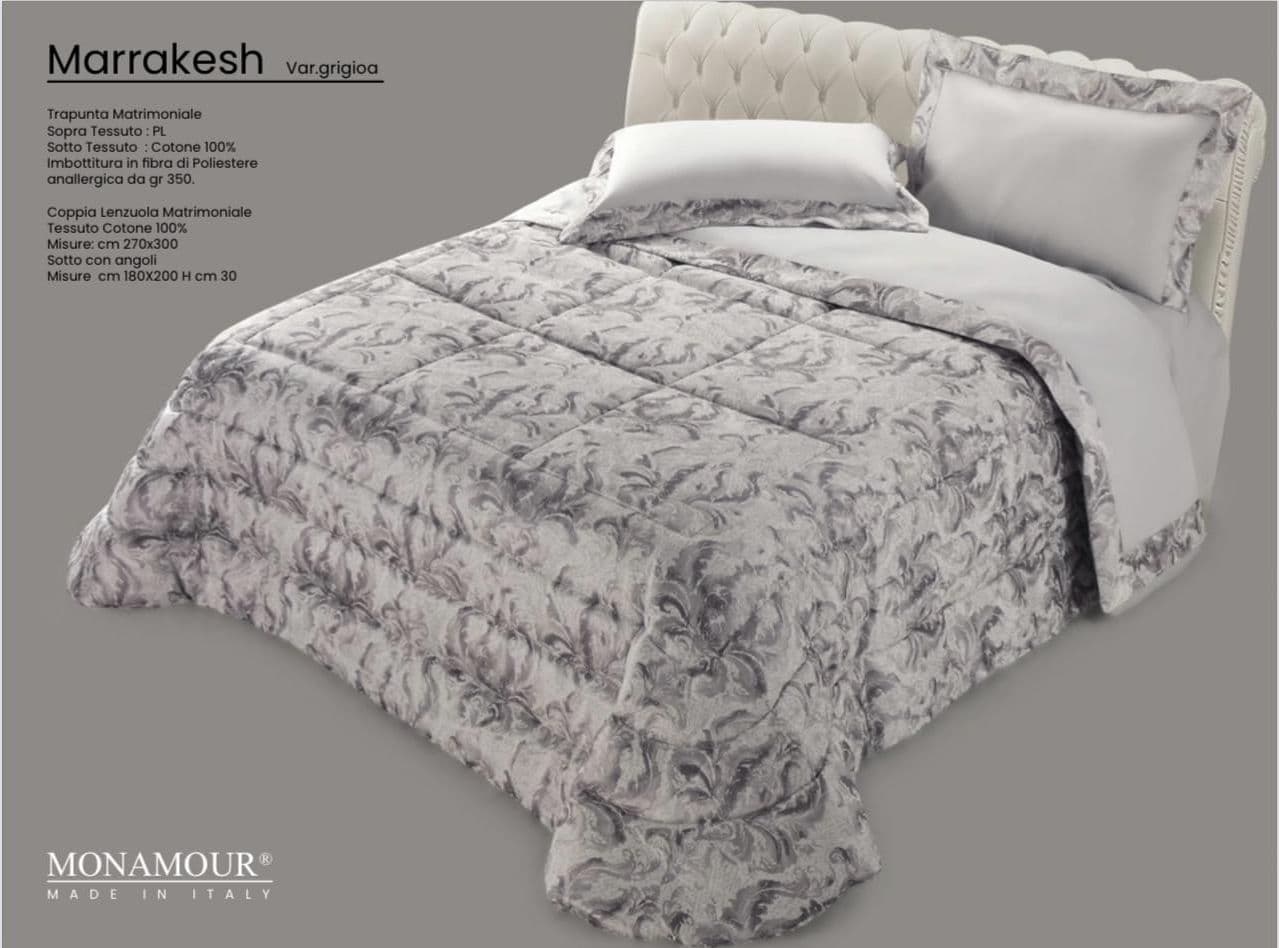 Trapunta matrimoniale invernale Mon Amour art. Marrakesh Sopra tessuto: PL Sotto tessuto: cotone 100% imbottitura in fibra di poliestere anallergica da gr.350 Casa e cucina/Tessili per la casa/Biancheria da letto/Coperte e trapunte/Trapunte Biancheria Arredo Home - Nola, Commerciovirtuoso.it