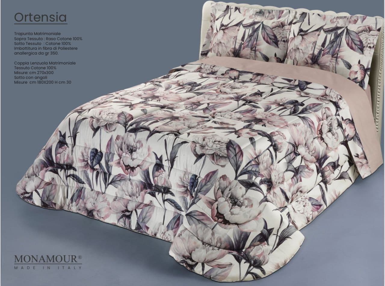 Trapunta matrimoniale invernale Mon Amour art. Ortensia Sopra tessuto: PL Sotto tessuto: cotone 100% imbottitura in fibra di poliestere anallergica da gr.350 Casa e cucina/Tessili per la casa/Biancheria da letto/Coperte e trapunte/Trapunte Biancheria Arredo Home - Nola, Commerciovirtuoso.it